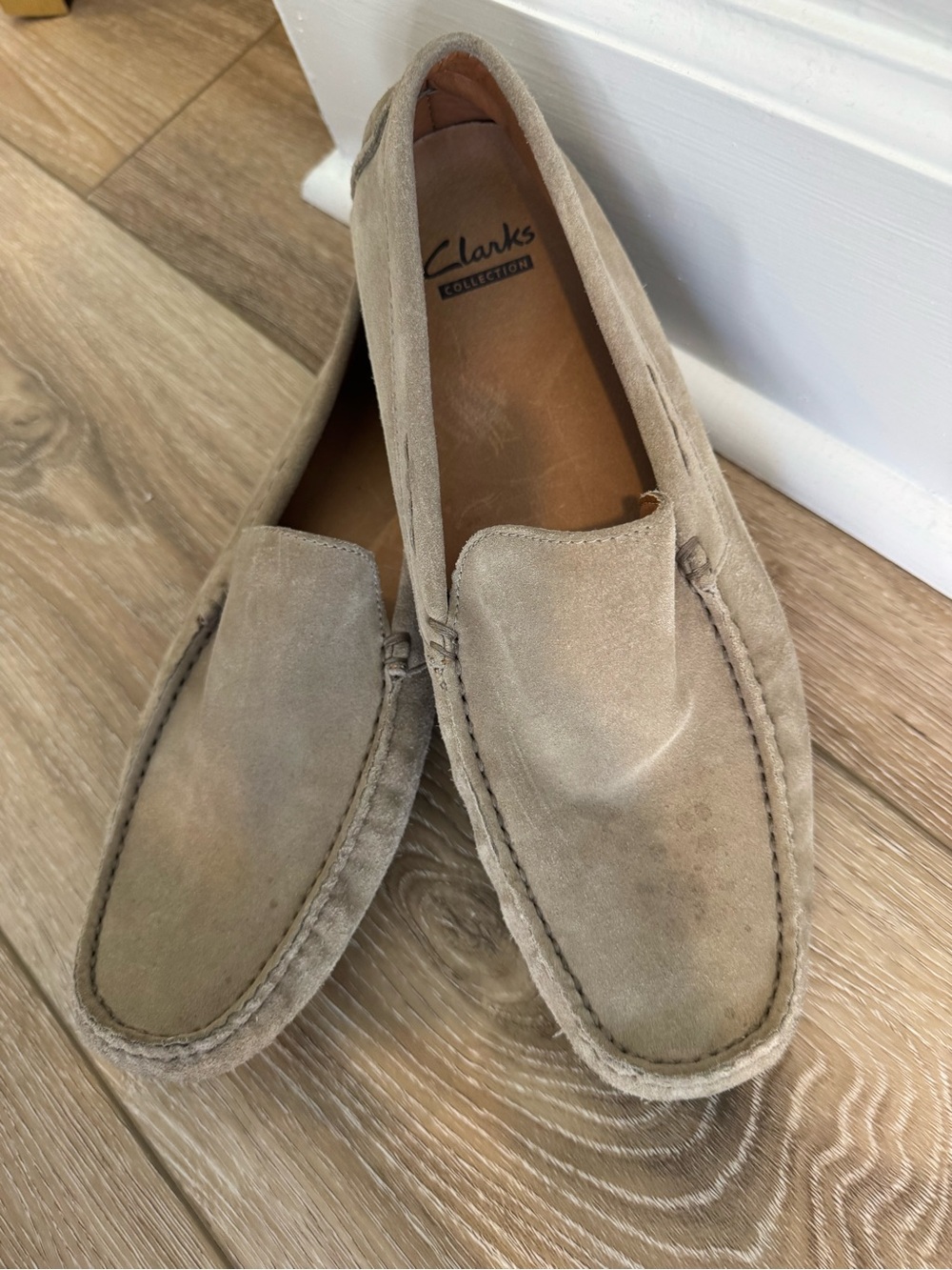 Clarks Men's Suede Slip-Ons in Light Taupe